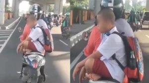 Viral Aksi Anak SD Bersila Di Atas Motor Saat Di Bonceng Ibunya